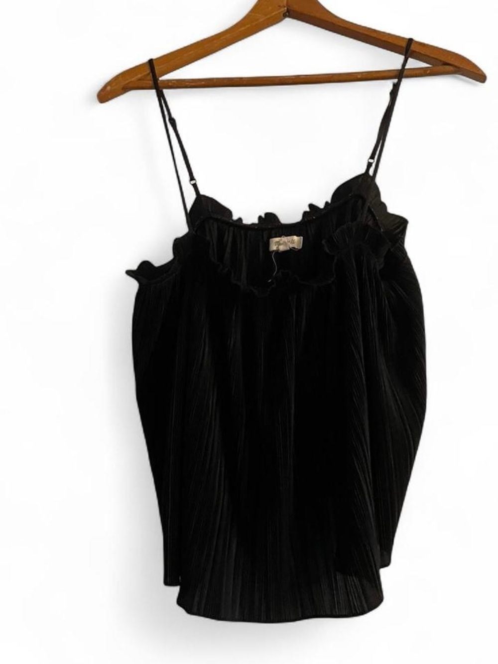 Madewell Women's S Strappy Black Ruffle Tank Top Pleated Chiffon Babydoll Flowy